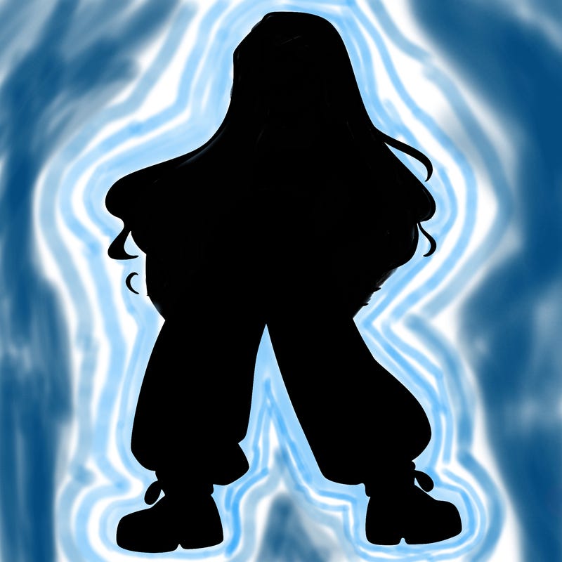 girl in baggy pants crop top and long hair