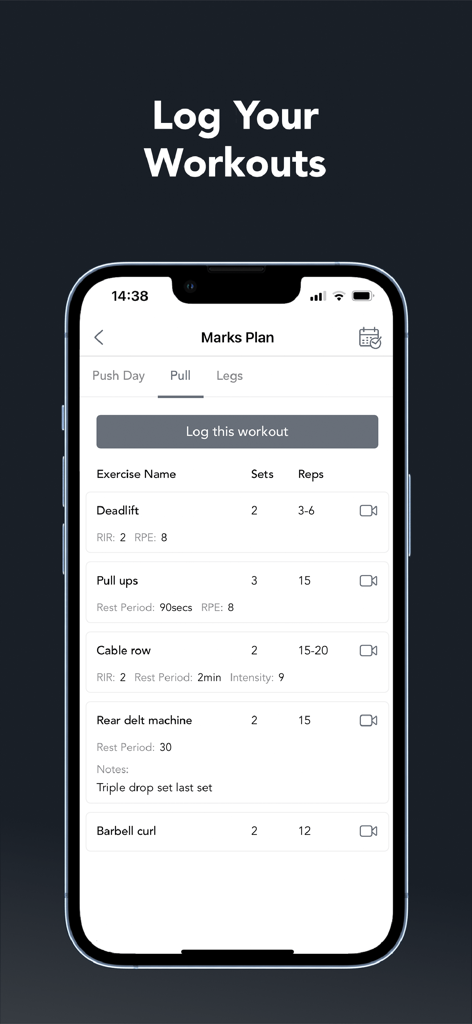 Fit Fast - A screenshot of the Fit Fast mobile app showing the workout logging interface with a personalized exercise plan including deadlifts and pull ups