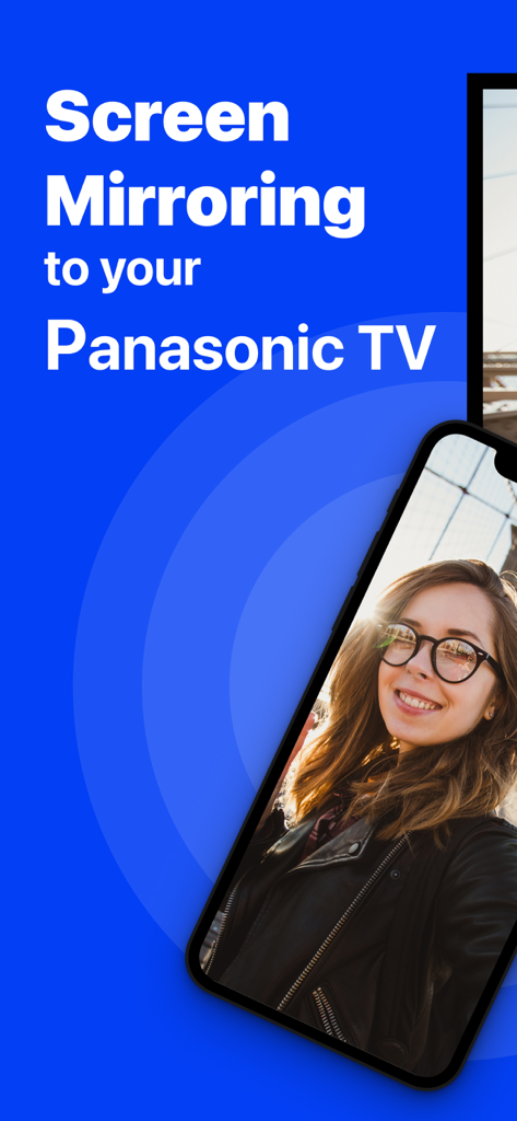 iPhone-Bildschirm spiegelt ein Selfie auf einen Panasonic TV