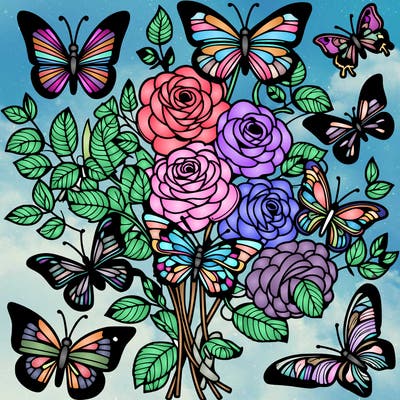 dozen of butterflies on roses