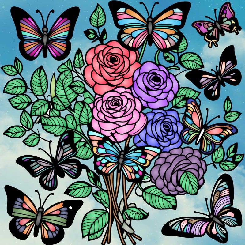 dozen of butterflies on roses