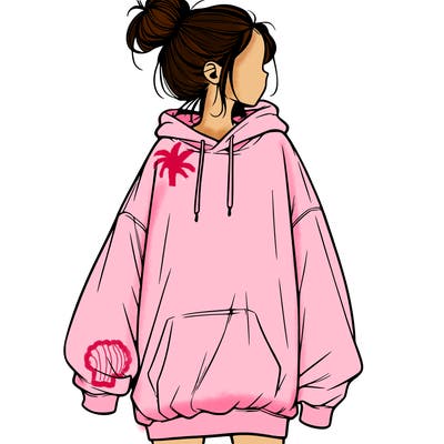 realistic girl with a oversized sweatshirt on and a bun