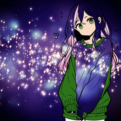 manga teen girl  in a sweater and baggy pants