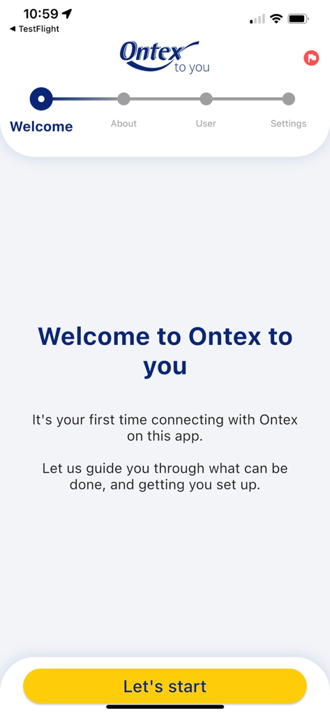 Ontex to you - Welcome screen of the Ontex to you app for managing medical product deliveries