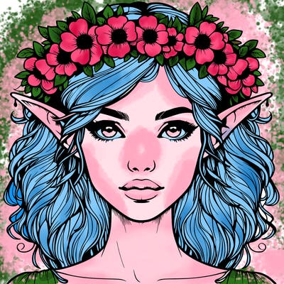realistic female elf with flower crown