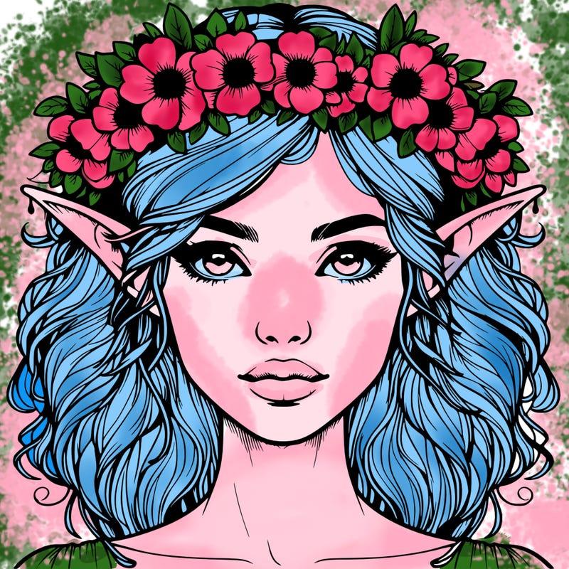 realistic female elf with flower crown