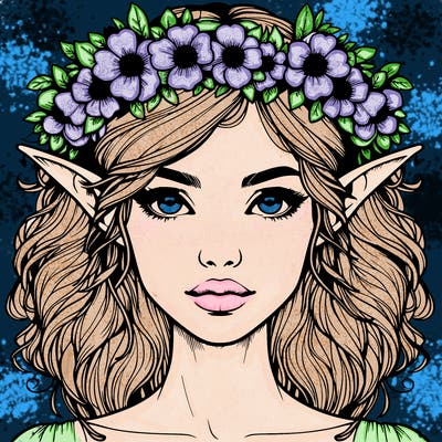 realistic female elf with flower crown