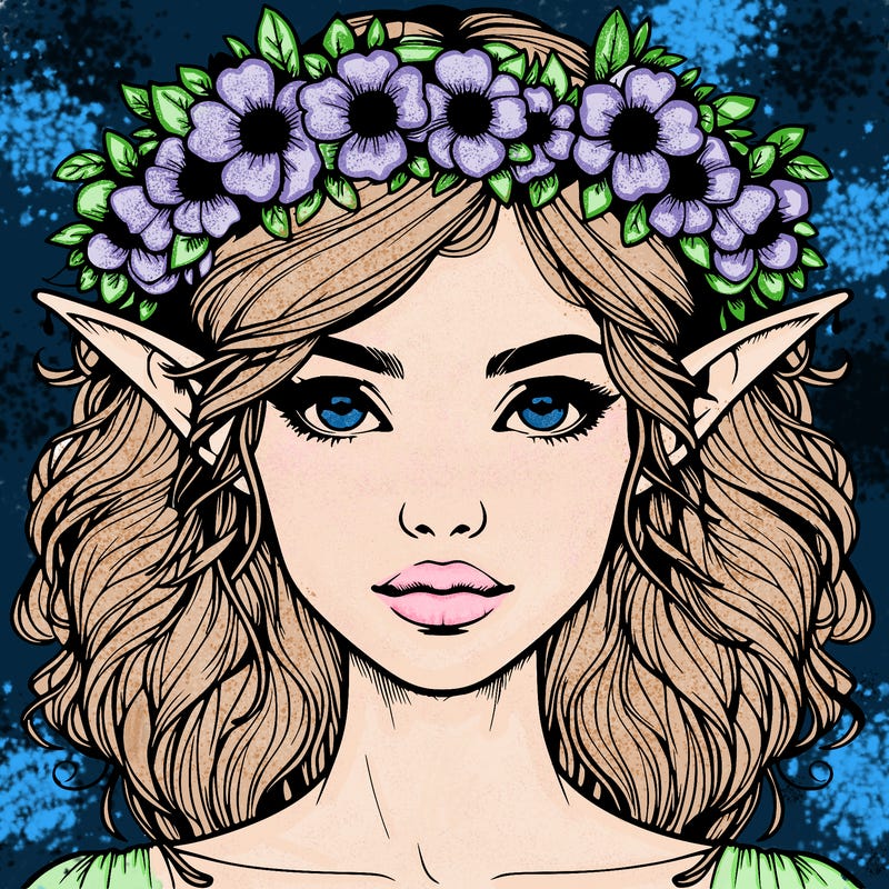 realistic female elf with flower crown
