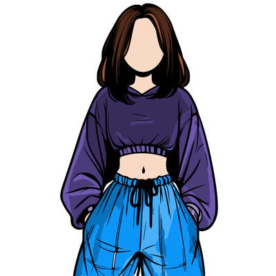 realistic girl faceless with baggy pants and a crop top