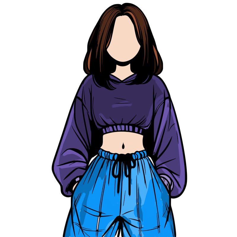 realistic girl faceless with baggy pants and a crop top