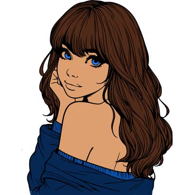 realistic girl with bangs looking over her shoulder