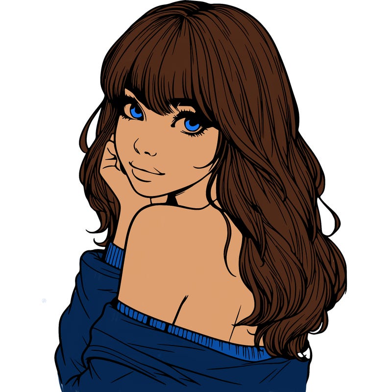 realistic girl with bangs looking over her shoulder