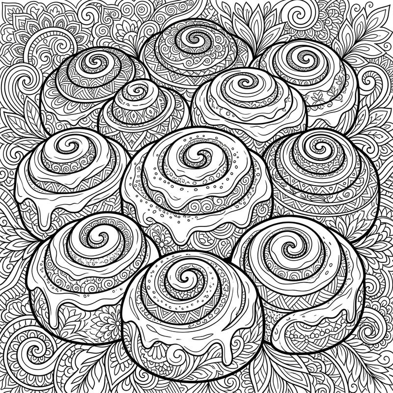 Dive into a delightful world where delicious cinnamon rolls meet the calming art of Zentangle. This unique coloring page offers an intricate escape, perfect for sweetening your day with mindful creativity.