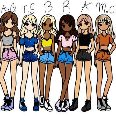 a group of girls wearing crop tops and shorts