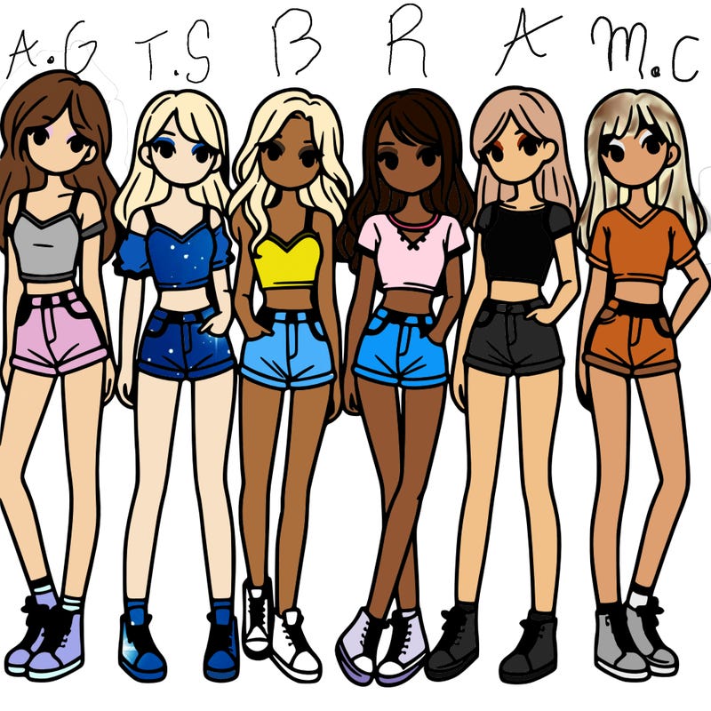 a group of girls wearing crop tops and shorts