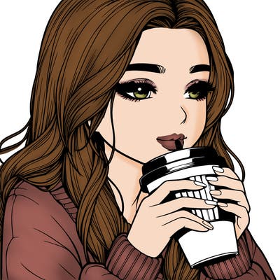 realistic girl drinking coffee