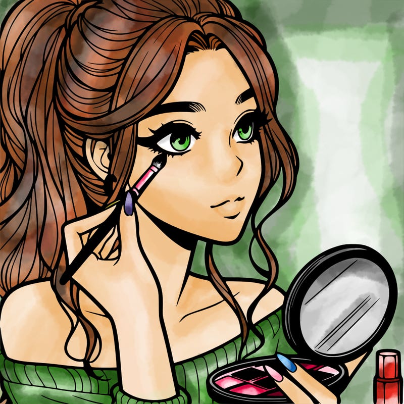 a realistic girl doing her makeup
