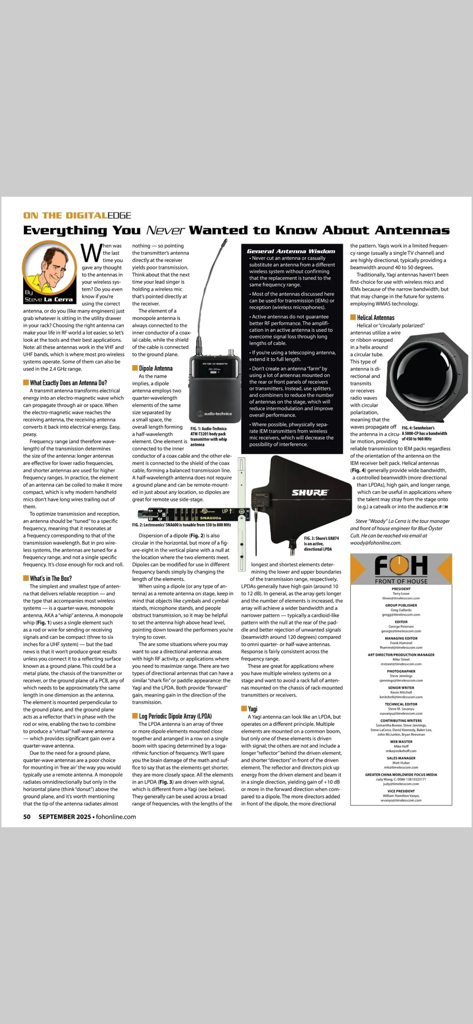 FRONT of HOUSE (FOH) Magazine - Ein technischer Artikel über drahtlose Antennen für Live-Sound im digitalen Magazin FRONT of HOUSE.