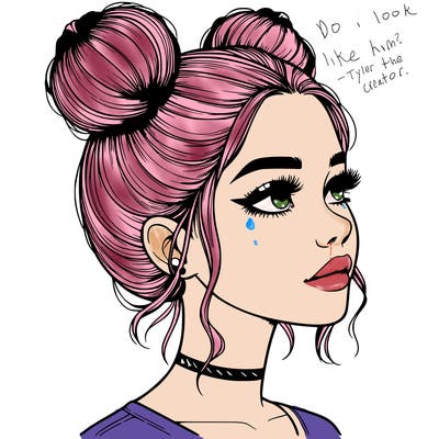 realistic girl with buns on the top of her head