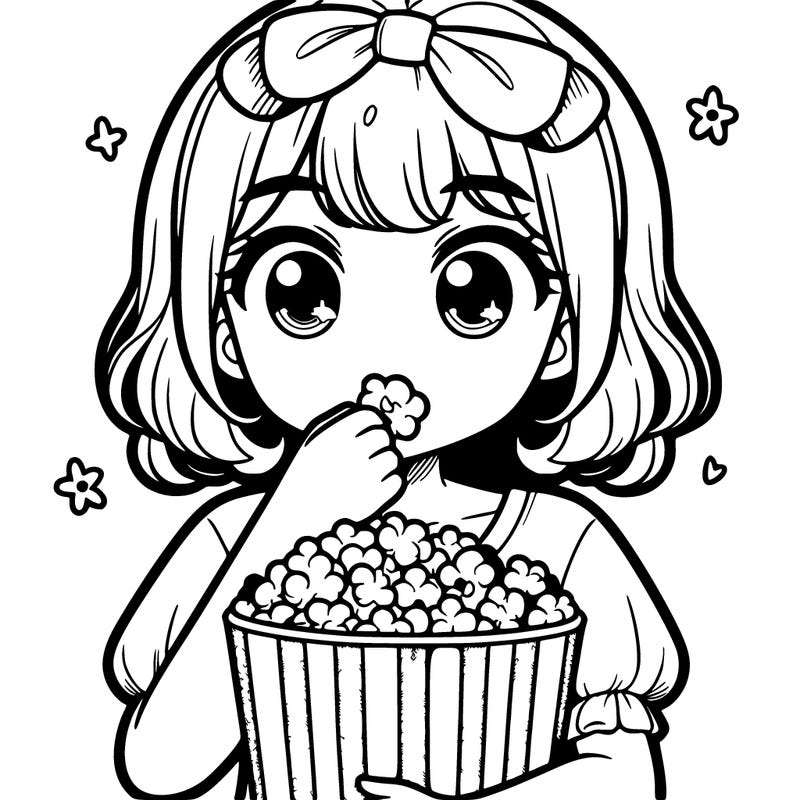a girl eating  popcorn