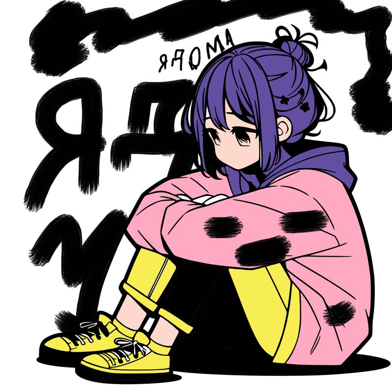 sad anime girl sitting alone