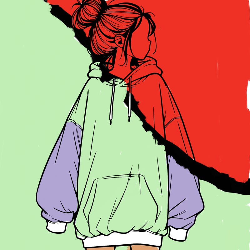 realistic girl with a oversized sweatshirt on and a bun