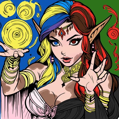 realistic scary beautiful elf sorceress casting spell
