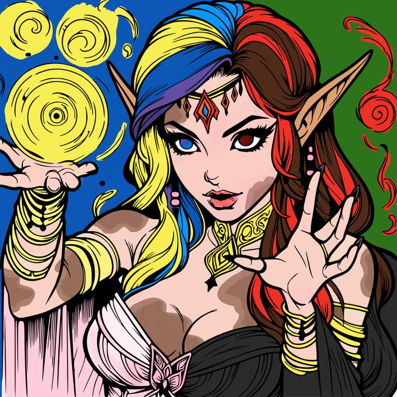realistic scary beautiful elf sorceress casting spell
