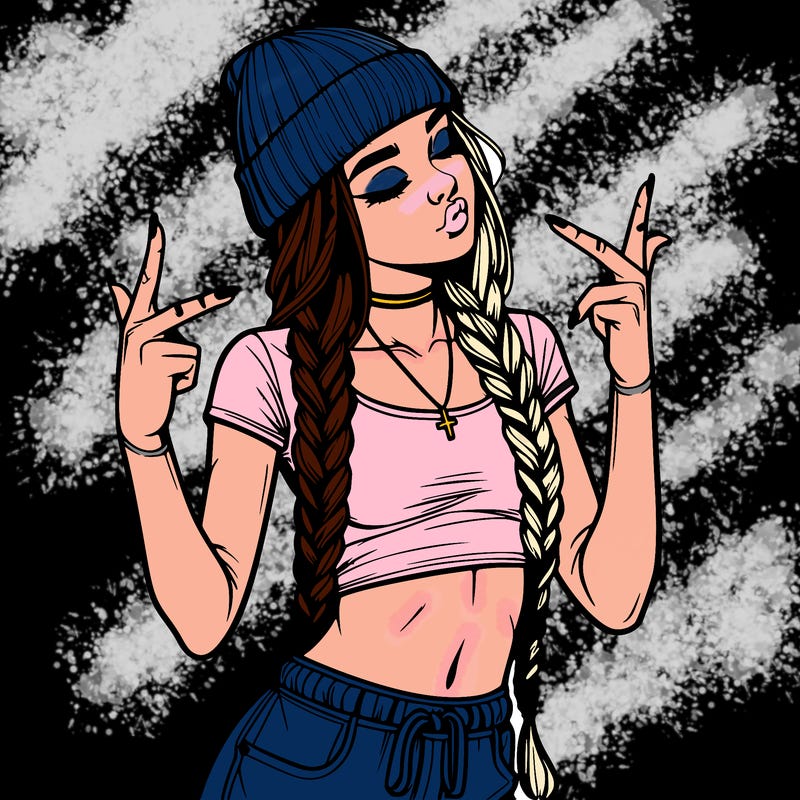 realistic teenage girl with braids and a beanie and crop top doing 🫶🏼