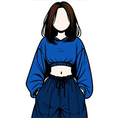 realistic girl faceless with baggy pants and a crop top