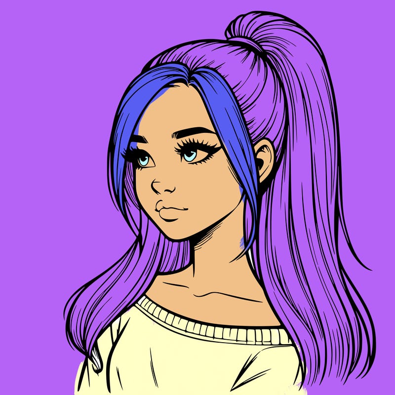 realistic girl with a high ponytail