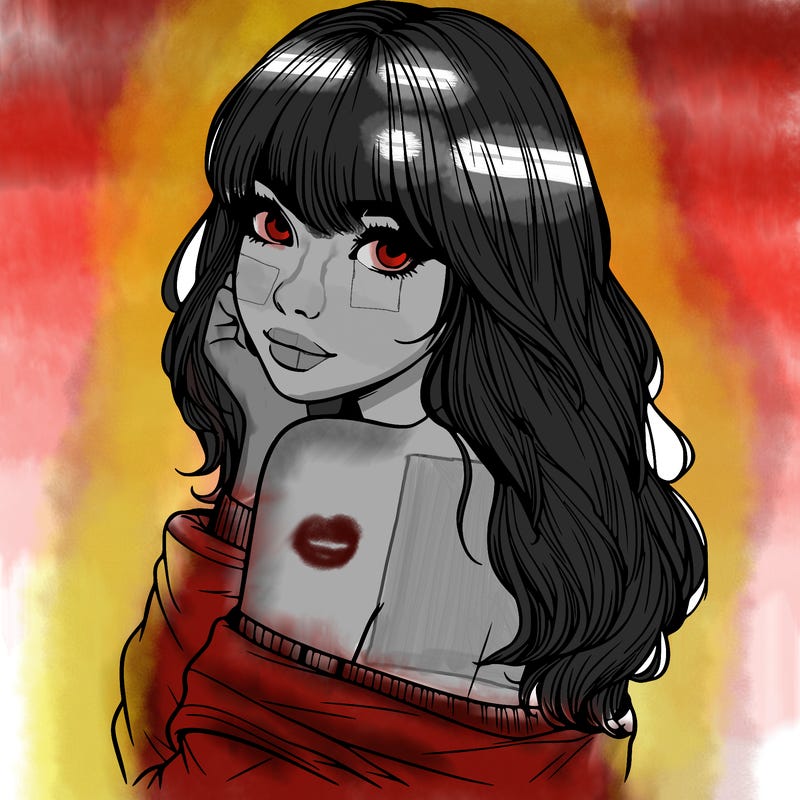 realistic girl with bangs looking over her shoulder