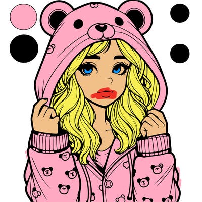 realistic girl in a animal pjs hoodie