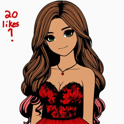 realistic girl with long hair and pretty prom dress