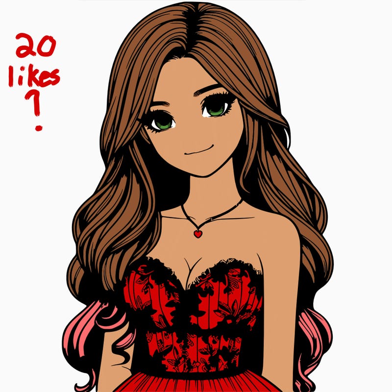 realistic girl with long hair and pretty prom dress