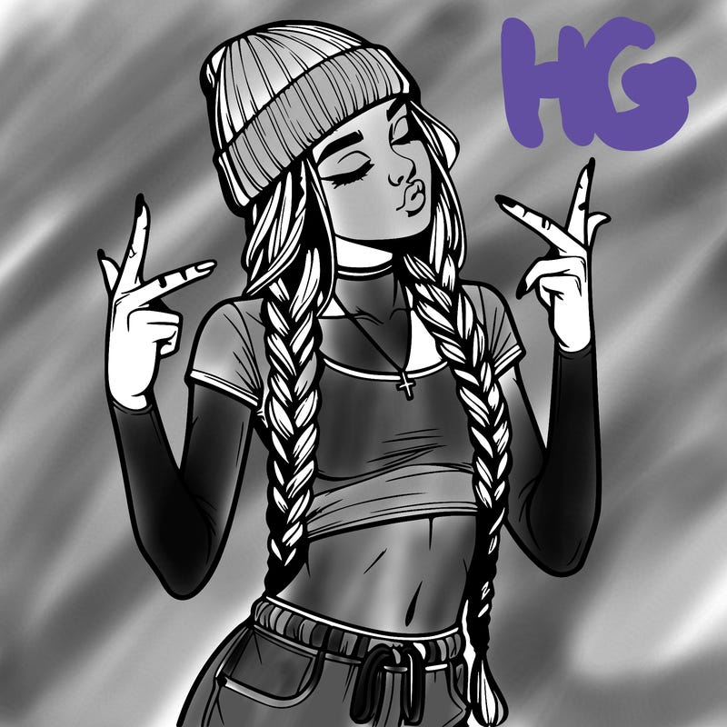 realistic teenage girl with braids and a beanie and crop top doing 🫶🏼