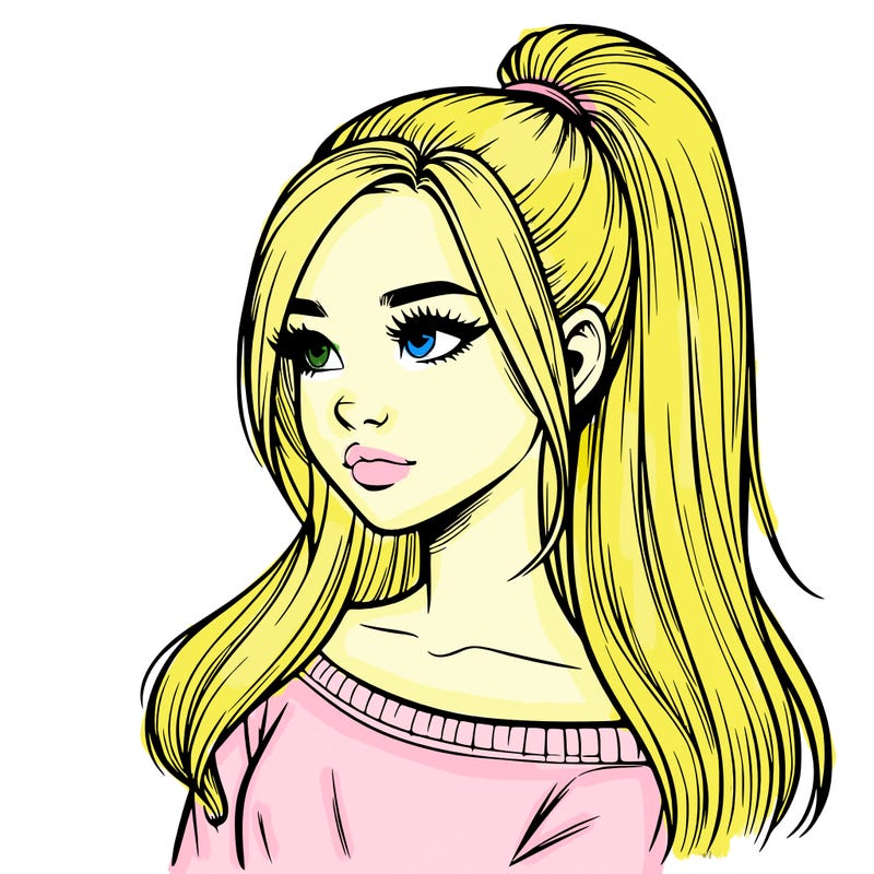 realistic girl with a high ponytail
