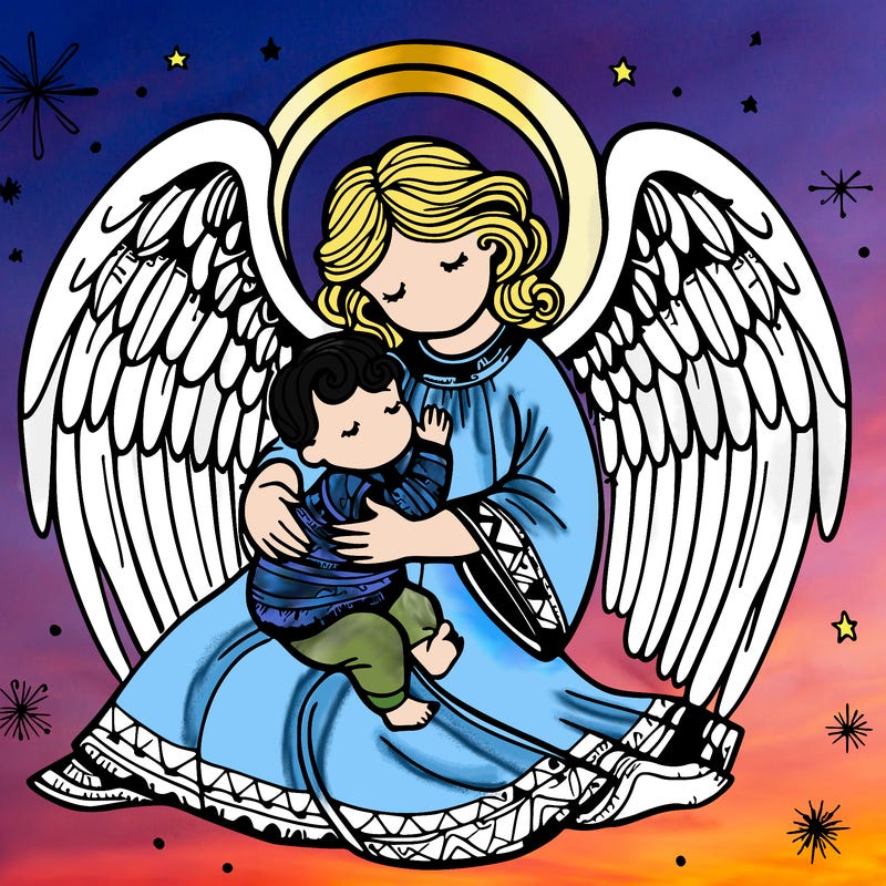 an angel with her baby
