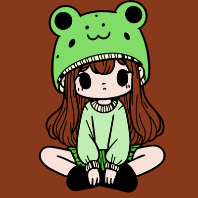 a girl wearing a frog hat and some frog socks