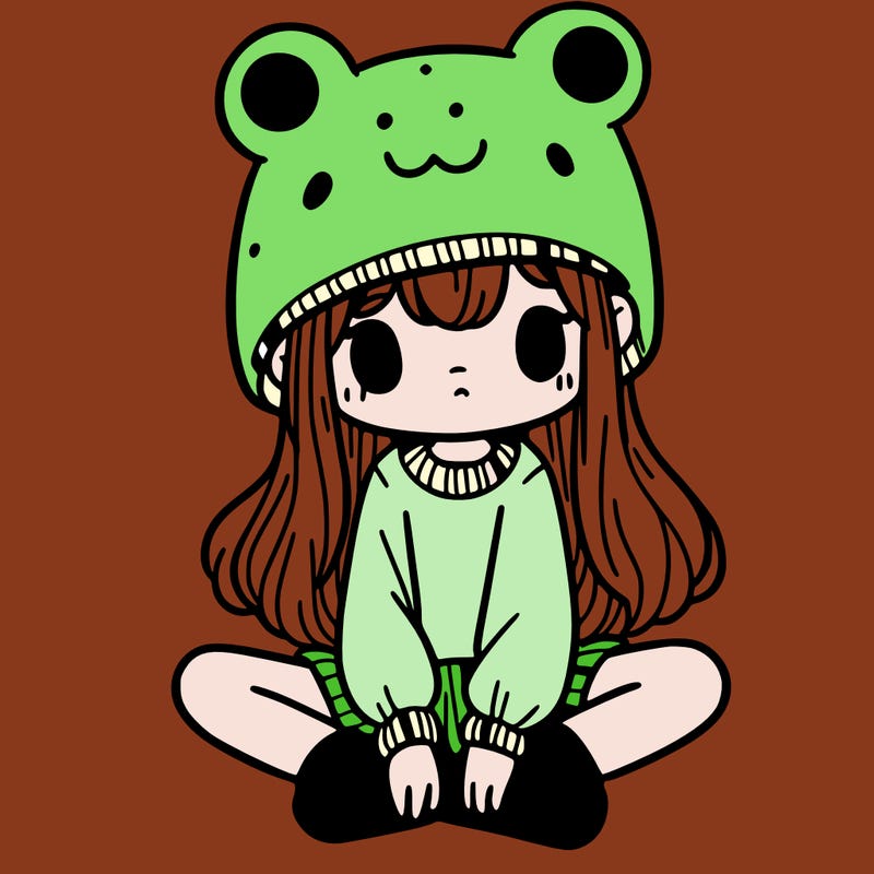 a girl wearing a frog hat and some frog socks
