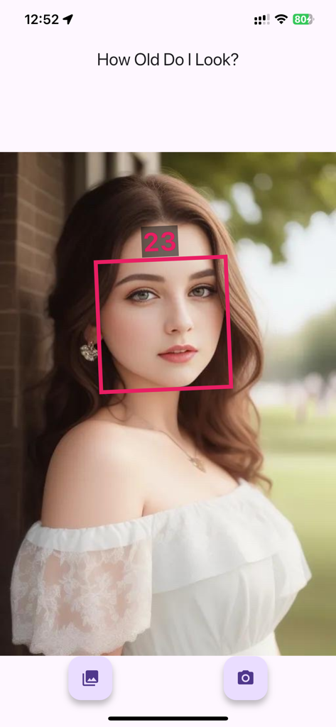 How Old Do I Look? Age Camera - AI age camera app interface showing a facial recognition scan predicting a youthful age