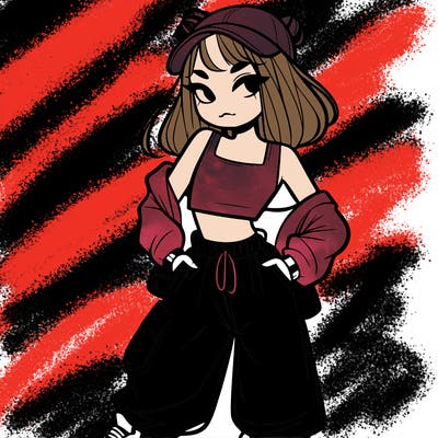 girl in crop top and baggy pants