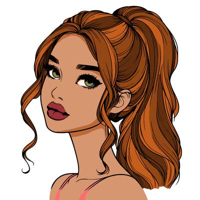 realistic girl with a ponytail on her hair and lips