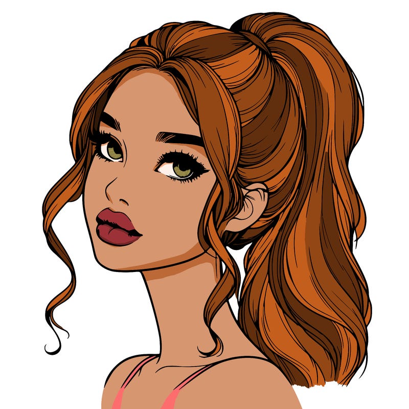 realistic girl with a ponytail on her hair and lips