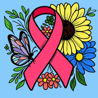 cancer awareness symbol with flowers and butterflies