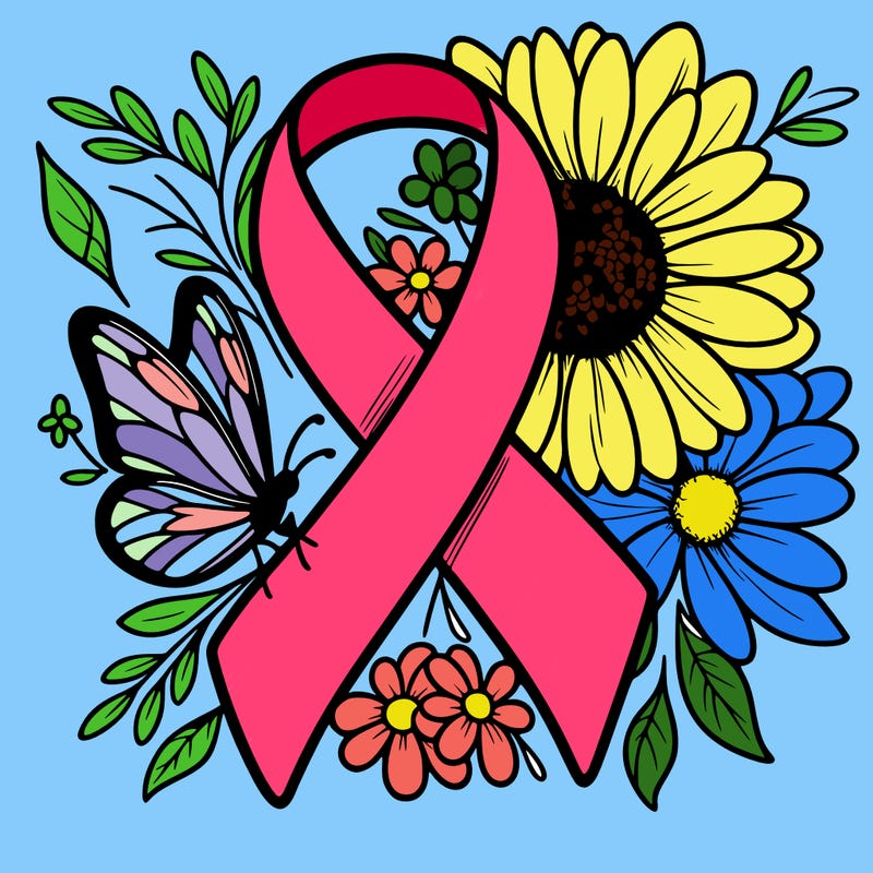 cancer awareness symbol with flowers and butterflies