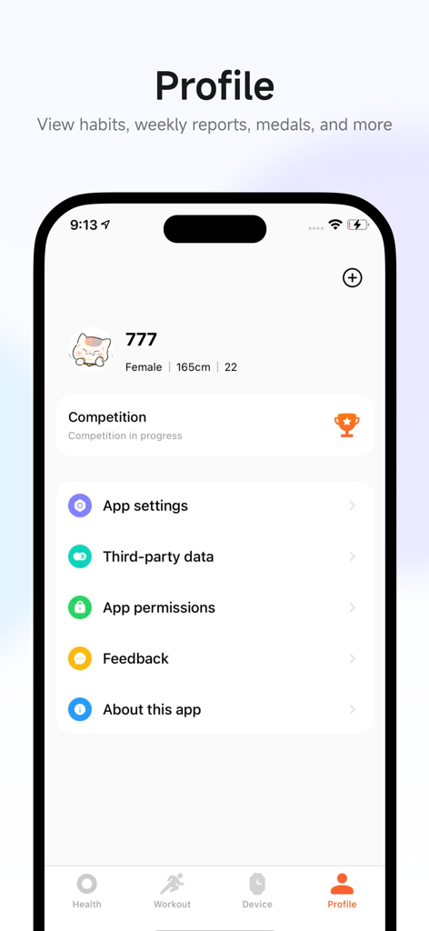 Mi Fitness (Xiaomi Wear Lite) - 사용자 세부 정보 및 설정 메뉴를 보여주는 Mi Fitness 앱 프로필 페이지