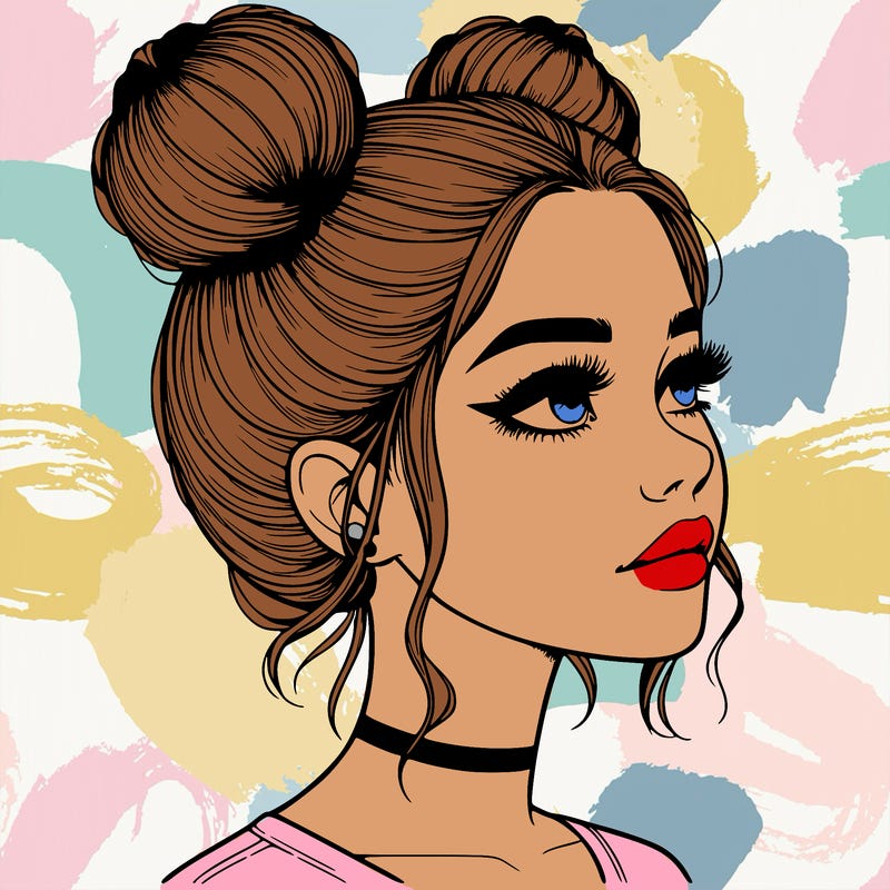 realistic girl with buns on the top of her head