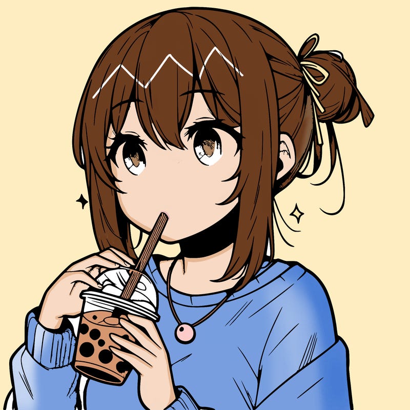manga character drinking boba