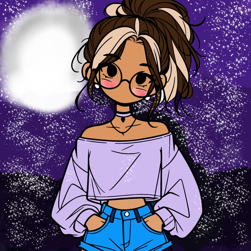 girl with a messy ponytail glasses a baggy crop top and jean shorts